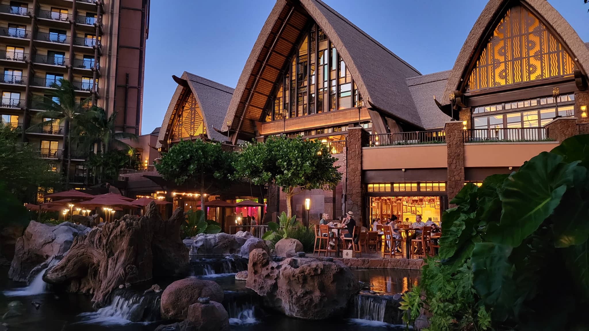 Tropical Hawaiian resort surrounded by palm trees