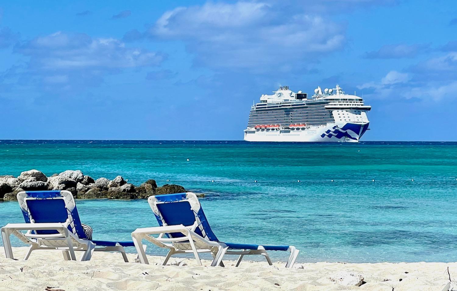 Cruise ship sailing across calm open water